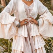 Bali Boho Raw Cotton Kimono Duster – Ruffled Festival Cardigan | ZinniaPearl - Image 6