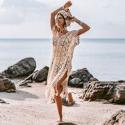 Myko Cotton Hand Crochet Kaftan Tunic Dress Pullover Beach Coverup Festival Summer Dress Handmade