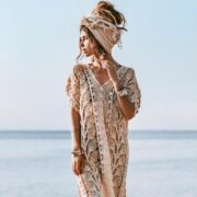 Myko Cotton Hand Crochet Kaftan Tunic Dress Pullover Beach Coverup Festival Summer Dress Handmade - Image 3