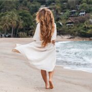 Boho White Cotton Duster Kimono – Luna Raw Cotton Grecian Beach Cover-Up - Image 2