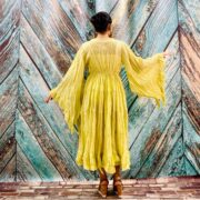 Cara – Chartreuse Ruffled Cotton Duster Kimono: Boho Beach Cover-Up by ZinniaPearl - Image 5