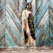 Handmade Tie-Dye Fringe Poncho | Boho Festival Kaftan, Plus Size – Arlo by ZinniaPearl - Image 2