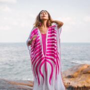 Handmade Cotton Kaftan – Oceano Embroidered Crochet Tunic Dress - Image 4