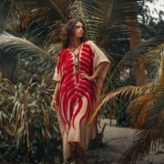 Handmade Cotton Kaftan Maxi Dress | Embroidered Crochet Tunic | Oceano by ZinniaPearl