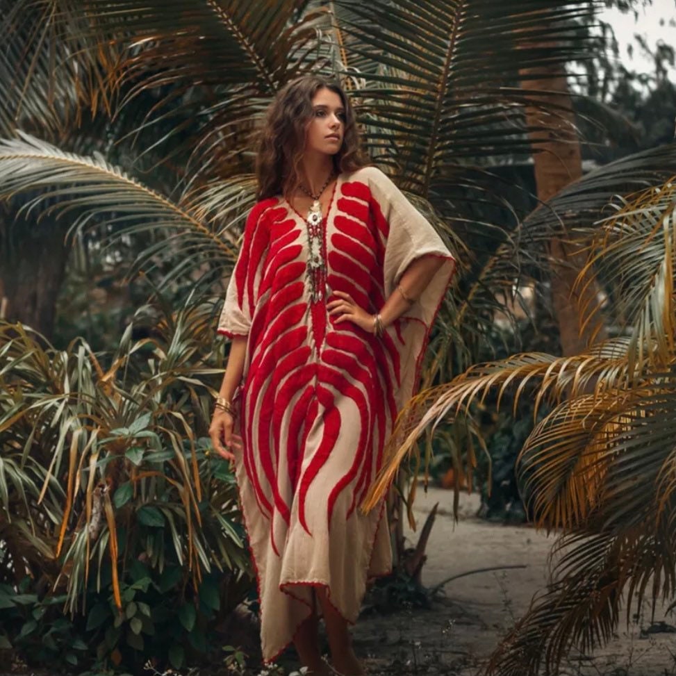 il_fullxfull.3110688229_9pgv.jpg Handmade Cotton Kaftan Maxi Dress | Embroidered Crochet Tunic | Oceano by ZinniaPearl - Image 1