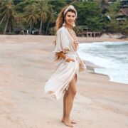 Boho White Cotton Duster Kimono – Luna Raw Cotton Grecian Beach Cover-Up - Image 5