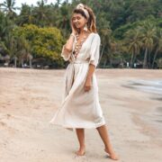 Boho White Cotton Duster Kimono – Luna Raw Cotton Grecian Beach Cover-Up - Image 8