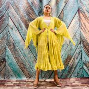 Cara – Chartreuse Ruffled Cotton Duster Kimono: Boho Beach Cover-Up by ZinniaPearl - Image 2