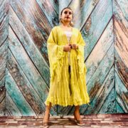 Cara – Chartreuse Ruffled Cotton Duster Kimono: Boho Beach Cover-Up by ZinniaPearl
