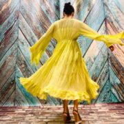 Cara – Chartreuse Ruffled Cotton Duster Kimono: Boho Beach Cover-Up by ZinniaPearl - Image 7