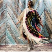 Handmade Tie-Dye Fringe Poncho | Boho Festival Kaftan, Plus Size – Arlo by ZinniaPearl - Image 5