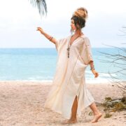 Handmade Crochet Embroidered Cotton Maxi Kaftan Dress: Beach Resort Gown - Romantic - Image 2