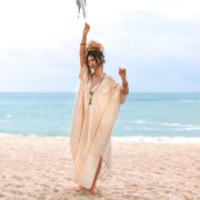 Handmade Crochet Embroidered Cotton Maxi Kaftan Dress: Beach Resort Gown - Romantic