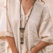 Handmade Crochet Embroidered Cotton Maxi Kaftan Dress: Beach Resort Gown - Romantic - Image 7