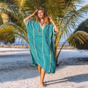 Handmade Crochet Embroidered Maxi Kaftan | Cotton Beach Gown – Romantic by ZinniaPearl
