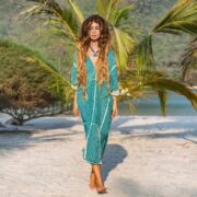 Handmade Crochet Embroidered Maxi Kaftan | Cotton Beach Gown – Romantic by ZinniaPearl - Image 4