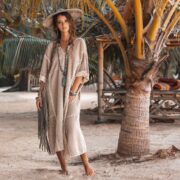 Handmade Crochet Embroidered Maxi Kaftan | Cotton Beach Gown – Romantic by ZinniaPearl - Image 2