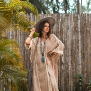 Handmade Crochet Embroidered Maxi Kaftan | Cotton Beach Gown – Romantic by ZinniaPearl