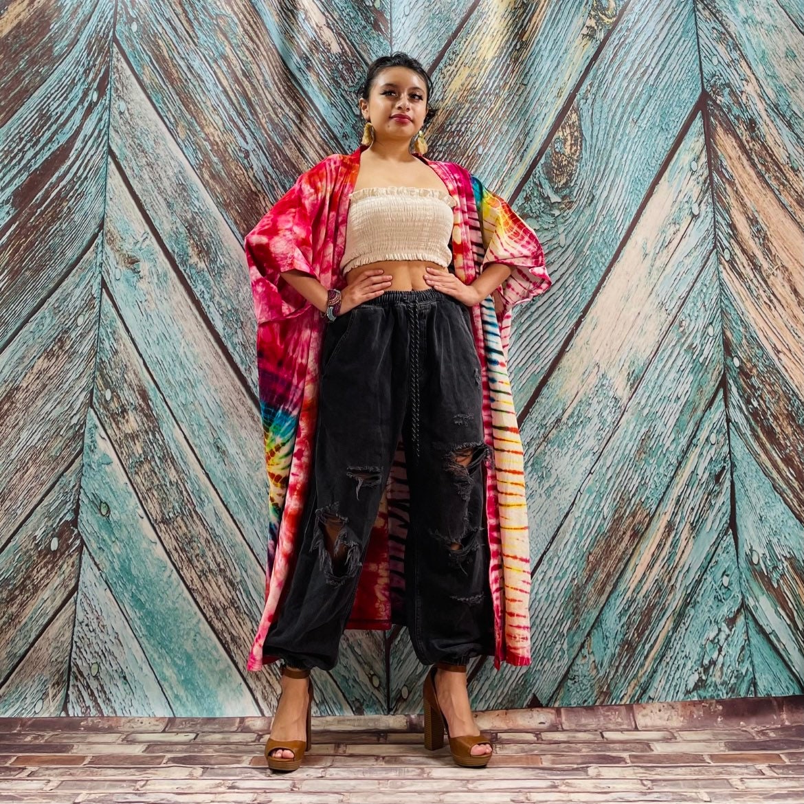 il_fullxfull.3255447786_l7mo.jpg Cypress Hand Tie-Dye Cotton Maxi Kimono Duster – Boho Festival Cardigan | ZinniaPearl - Image 1