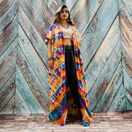 Kayla Hand Tie-Dye Cotton Maxi Hoodie Duster – Festival Beach Kimono | ZinniaPearl