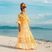 Lunette Lace-Trimmed Cotton Maxi Dress – Handmade Smocked Waist Boho Gown | ZinniaPearl