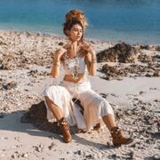 Handmade Raw Cotton 2-Piece Set – Boho Tube Top & Capri Pants for Beachwear - Image 3