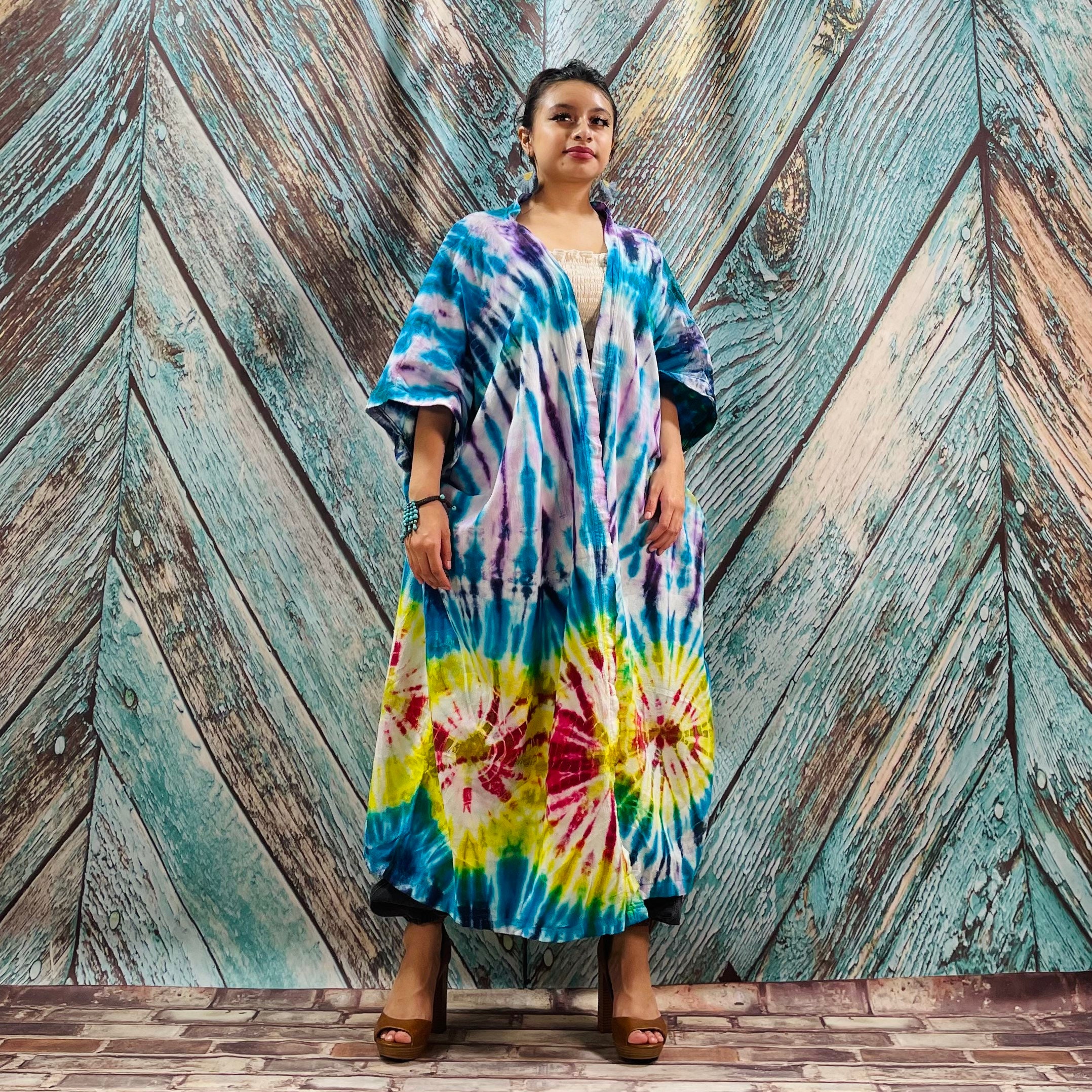 il_fullxfull.3301016979_e57g.jpg Cypress Hand Tie-Dye Cotton Maxi Kimono Duster – Boho Festival Cardigan | ZinniaPearl - Image 1