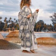 Flora Handmade Crochet Embroidered Cotton Kimono Duster – Gray Floral Abaya | ZinniaPearl - Image 2