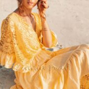 Lunette Lace-Trimmed Cotton Maxi Dress – Handmade Smocked Waist Boho Gown | ZinniaPearl - Image 5