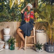 Rainbow Tie-Dye Boho Tunic – Cleo Cotton Ruffle Sleeve Festival Cover-Up - Image 2