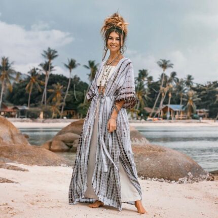 Reina Hand-Dyed Rayon Kimono Duster – Boho Maxi Cardigan | ZinniaPearl