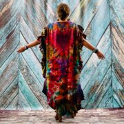 Ema by ZinniaPearl – Hand-Dyed Tie-Dye Cotton Kaftan: Ruffle Trim Boho Maxi Dress - Image 6