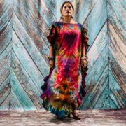 Ema by ZinniaPearl – Hand-Dyed Tie-Dye Cotton Kaftan: Ruffle Trim Boho Maxi Dress - Image 8