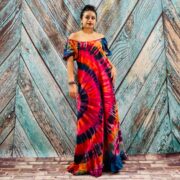 Celeste Hand-Dyed Cotton Maxi Dress – Boho Festival Off-Shoulder Tie-Dye | ZinniaPearl