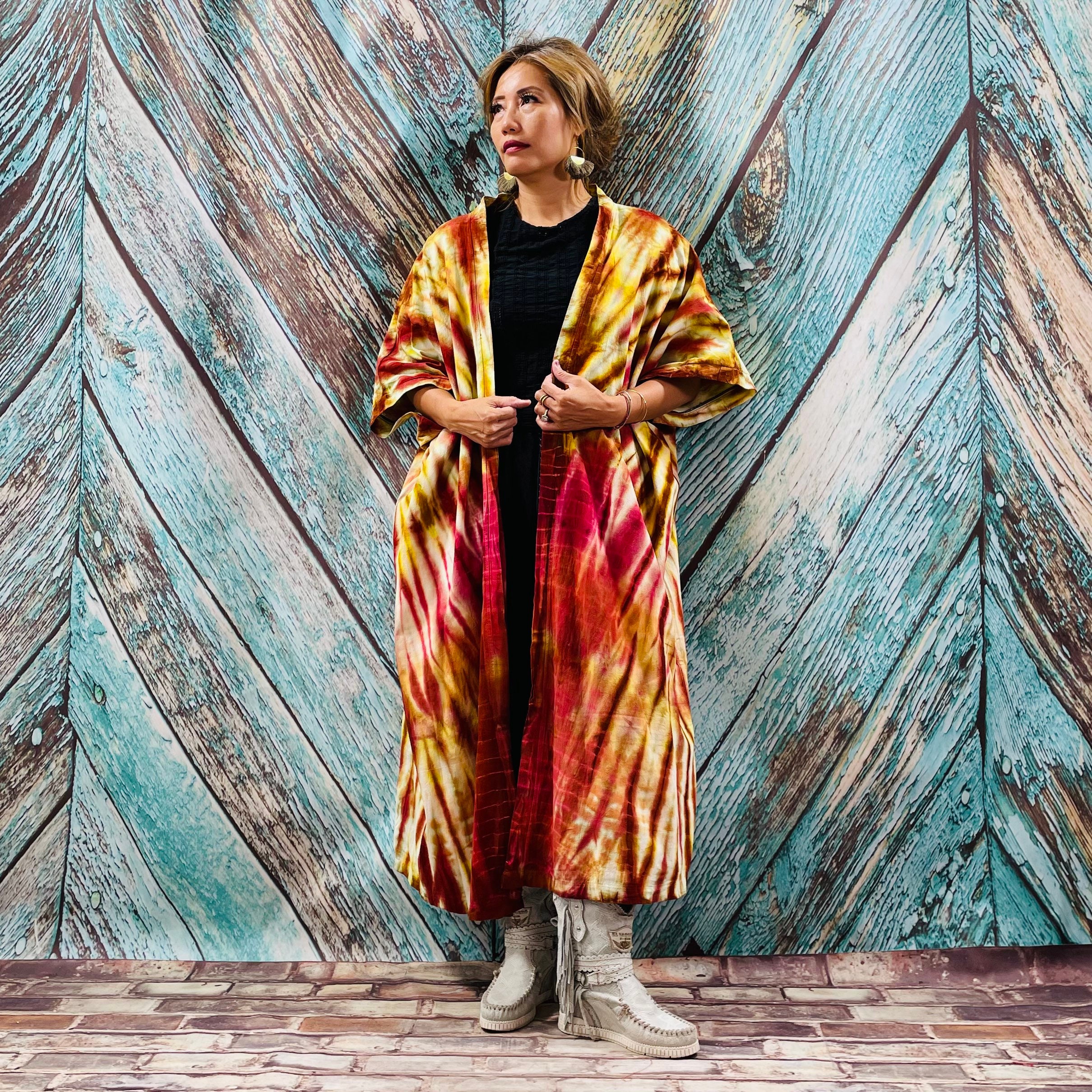 il_fullxfull.3397900013_qa83.jpg Cypress Hand Tie-Dye Cotton Maxi Kimono Duster – Boho Festival Cardigan | ZinniaPearl - Image 1