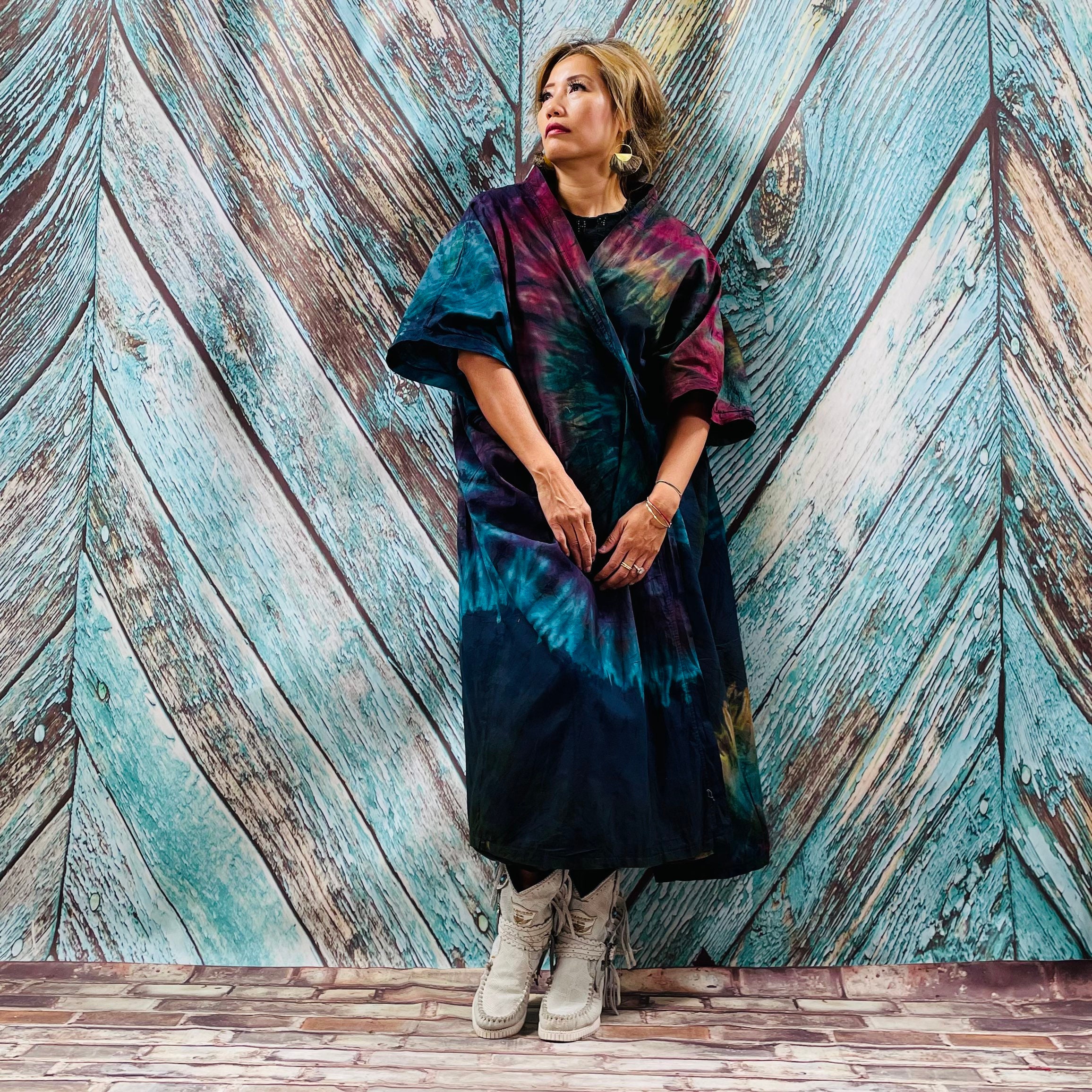 il_fullxfull.3397912589_bmiy.jpg Cypress Hand Tie-Dye Cotton Maxi Kimono Duster – Boho Festival Cardigan | ZinniaPearl - Image 1