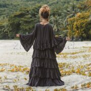 Bali Boho Raw Cotton Kimono Duster – Ruffled Festival Cardigan | ZinniaPearl - Image 3