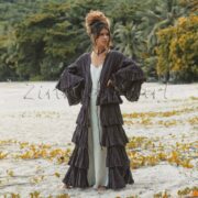Bali Boho Raw Cotton Kimono Duster – Ruffled Festival Cardigan | ZinniaPearl