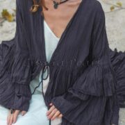 Bali Boho Raw Cotton Kimono Duster – Ruffled Festival Cardigan | ZinniaPearl - Image 5