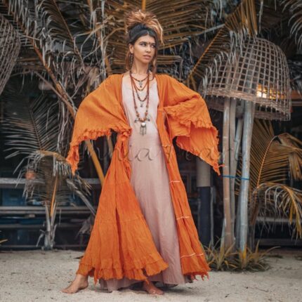 Boho Tie-Dye Maxi Duster – Kara Ruffled Festival Kimono Cover-Up