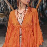 Boho Tie-Dye Maxi Duster – Kara Ruffled Festival Kimono Cover-Up - Image 5