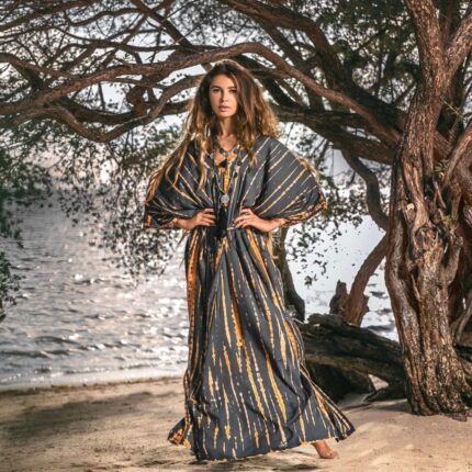 Grace Handcrafted Tie-Dye Kaftan – Plus Size Boho Rayon Dress | ZinniaPearl