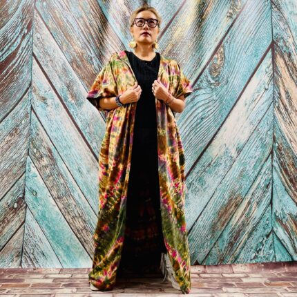 Kayla Hand Tie-Dye Cotton Maxi Hoodie Duster – Festival Beach Kimono | ZinniaPearl