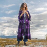 Handmade Tie-Dye Cotton Maxi Duster: Boho Kimono Cape with Hood