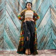 Hand Tie Dye Long Hoodie Duster: Boho Festival Jersey Cardigan
