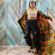 Hand Tie Dye Long Hoodie Duster: Boho Festival Jersey Cardigan - Image 10