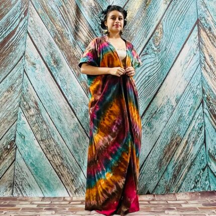 Kayla Hand Tie-Dye Cotton Maxi Hoodie Duster – Festival Beach Kimono