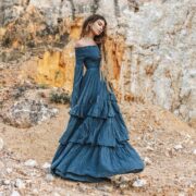 Lucia Off-Shoulder Boho Wedding Dress in Moonshadow Blue – Cotton Maxi Gown for Festival Brides | Handmade Bridal Dress in Plus & Reg Size - Image 4