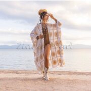 Handmade Crochet Embroidered Cotton Maxi Kimono Duster: Festival Beach Cover-Up | Flora by ZinniaPearl