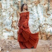 Off-Shoulder Boho Wedding Dress – Ruffled Tiered Cotton Maxi | Lucia Burnt Orange - Image 8